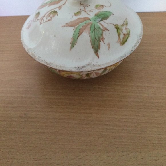 Vintage antique S & F Co England ALTON lidded Bowl jar flower leaf pattern - Picture 3 of 5